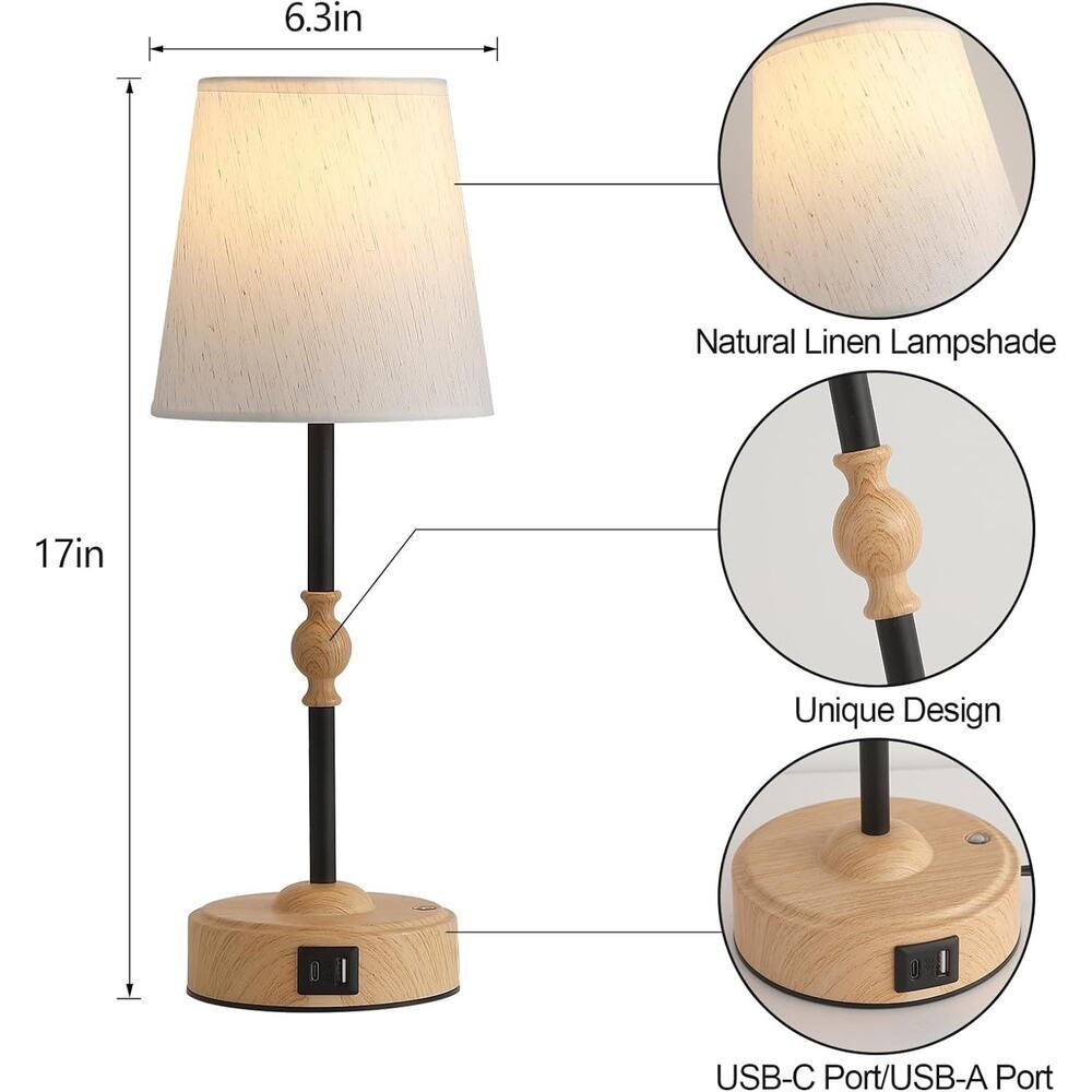 Bedside Table Lamp for Bedroom with 2 USB Charging Ports Minimalist Small Nig... - Picture 2 of 6